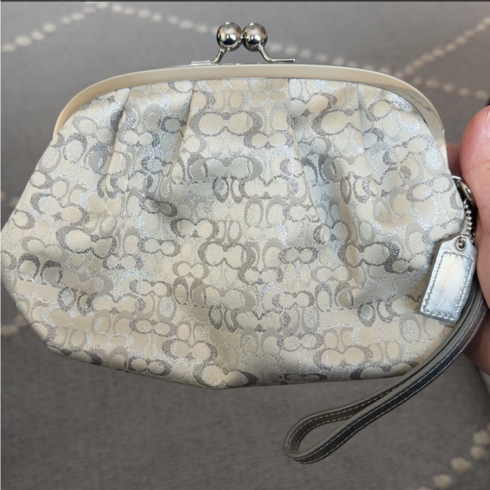 Coach Silver and Cream Wristlet